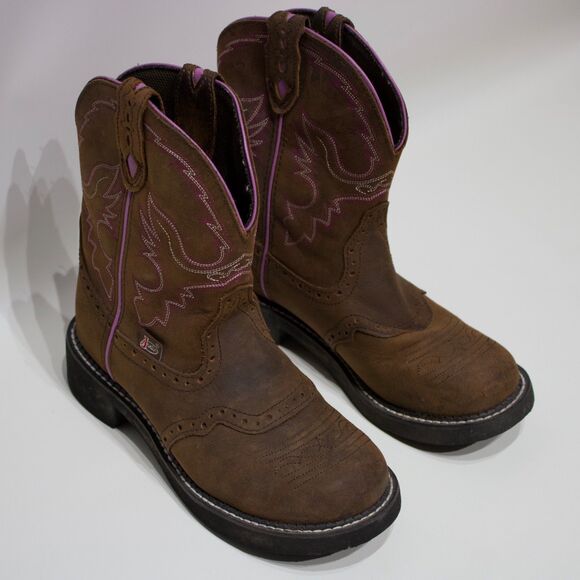 Justin Gypsy L9903 8” Brown Purple Leather Embroidered Western Boots Women's 8B - Picture 5 of 15
